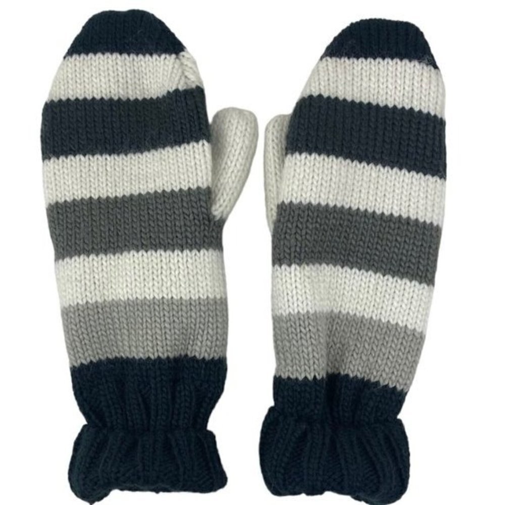 Hudson's Bay HBC Stripes Sterling Silver Striped Fleece Lined Knit Mittens S/M